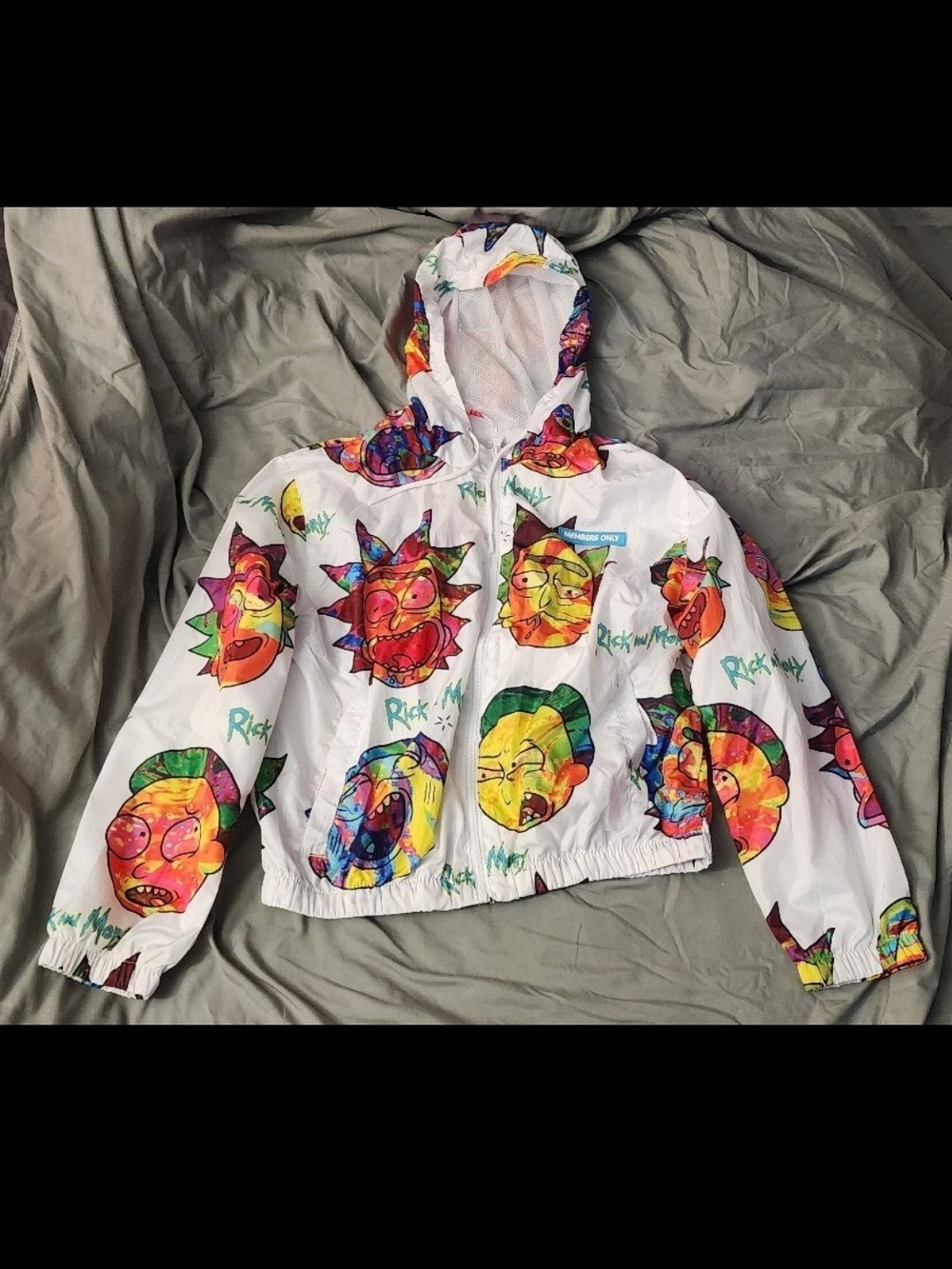 Members Only Women White Hooded  Windbreaker Cropped - Rick & Morty